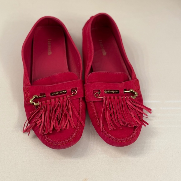LARROUDE Joy Moccasin Slip On - Pink Fringe - Picture 1 of 7